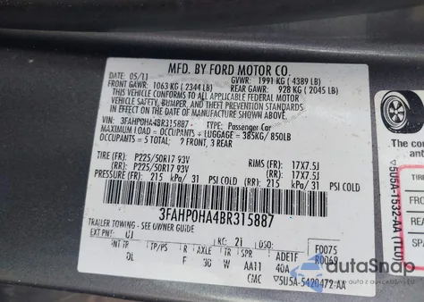 2011 Ford Fusion Se from USA, damaged, VIN 3FAHP0HA4BR315887